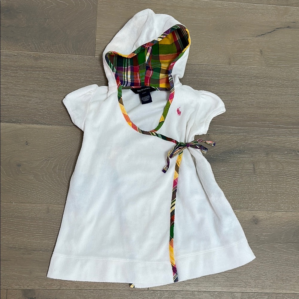 Ralph Lauren Hooded Terry Swim Coverup with Plaid Trim